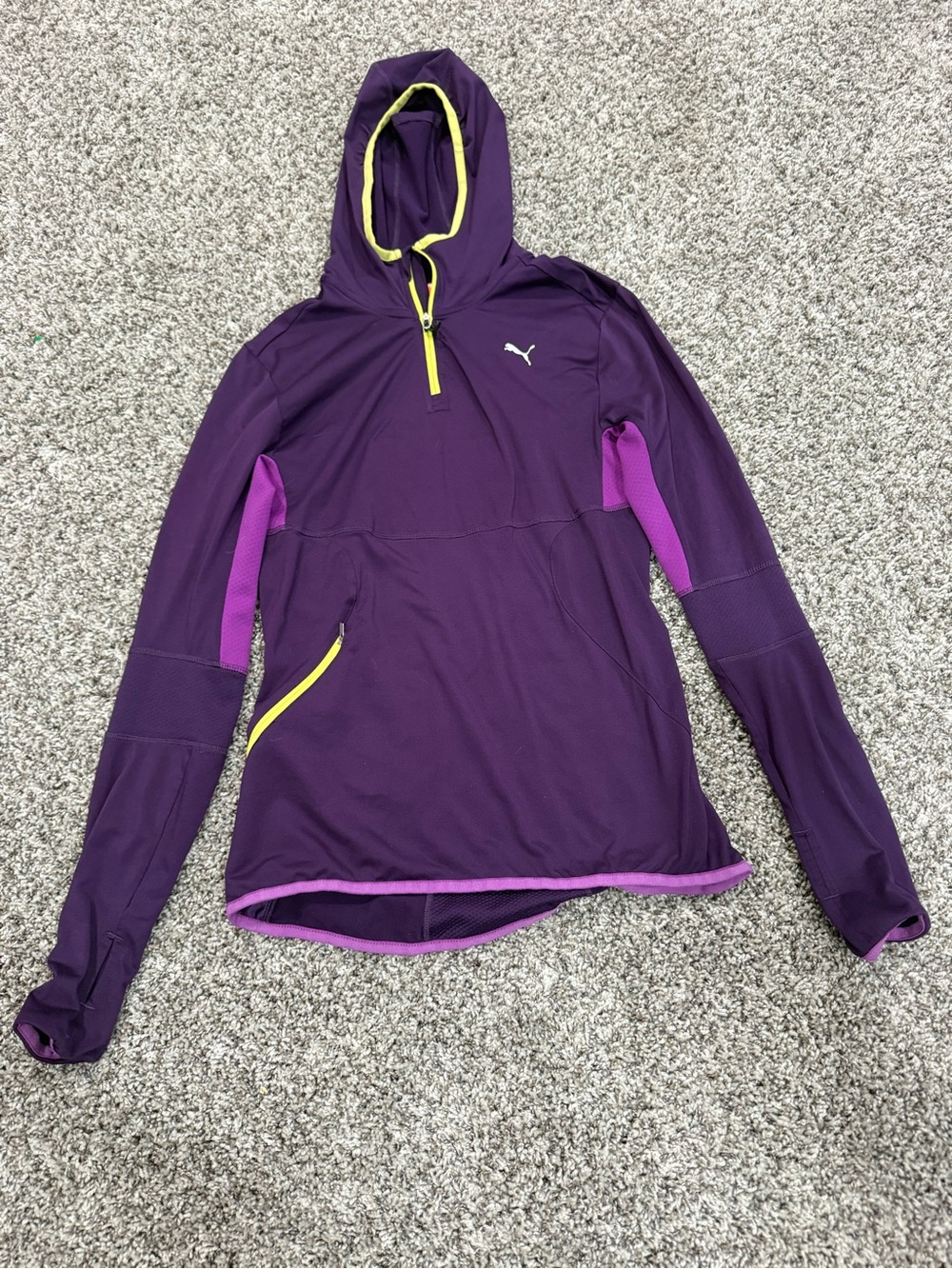 Puma Purple Hooded Quarter-Zip Jacket with Yellow Accents